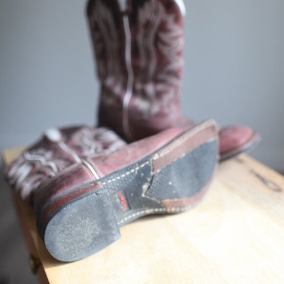 Laredo maroon leather topstich square toe western  cowboy boots womens 10 - Picture 8 of 9